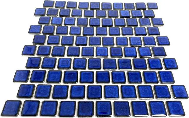 Alt view image 2 of 6 - 1x1 Cobalt Blue Square Brick Porcelain Mosaic Tile 12x12 Mesh 1-1/8" Glossy Floor Wall Pool Backsplash Kitchen Bathroom Accent Decor (5 Sheets)