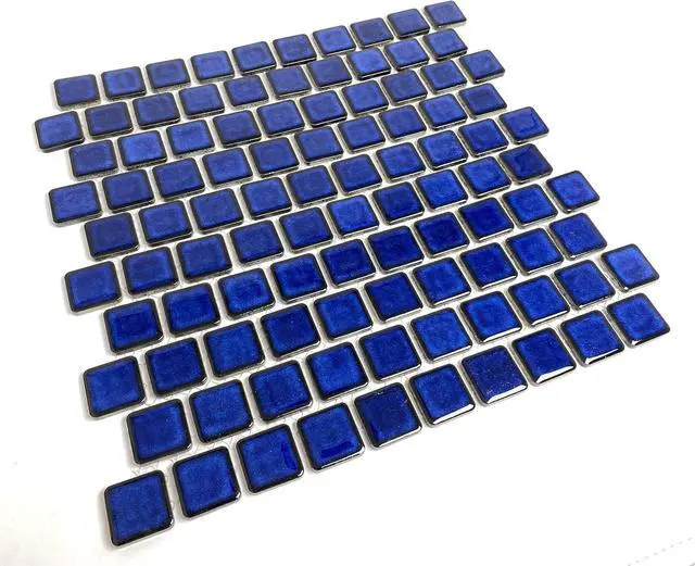 Alt view image 5 of 6 - 1x1 Cobalt Blue Square Brick Porcelain Mosaic Tile 12x12 Mesh 1-1/8" Glossy Floor Wall Pool Backsplash Kitchen Bathroom Accent Decor (5 Sheets)