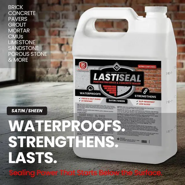 Alt view image 2 of 6 - LastiSeal Brick & Concrete Sealer Satin (5-gal) - Water-Based Penetrating Sealer for Brick, Concrete, Stone, & Porous Masonry - 15-Year Waterproofing, Low Gloss Sheen