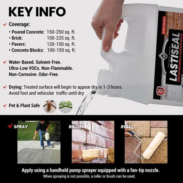 Alt view image 6 of 6 - LastiSeal Brick & Concrete Sealer Satin (5-gal) - Water-Based Penetrating Sealer for Brick, Concrete, Stone, & Porous Masonry - 15-Year Waterproofing, Low Gloss Sheen