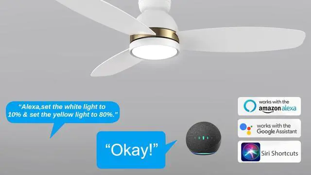 Alt view image 5 of 6 - 52" Low Profile Ceiling Fan with Dimmable LED Light, Modern Ceiling Fan with reversible DC motor, Smart Ceiling Fan Controlled by APP, Remote, Google Home, Alexa and Siri Shortcut, White