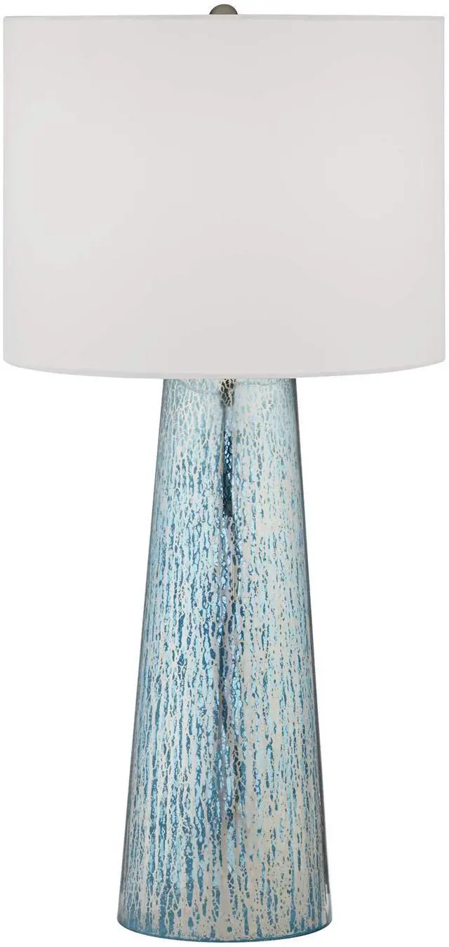 Main image of Marcus Modern Coastal Table Lamp Hand-Applied 30" Tall Blue Mercury Glass Tapered Column White Drum Shade for Living Room Bedroom Beach House Bedside Home Office (Color May Vary)