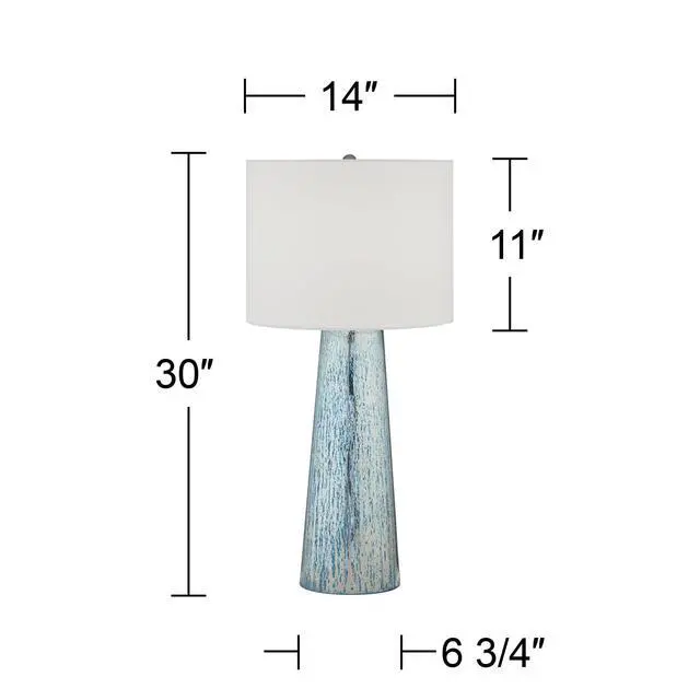 Alt view image 4 of 6 - Marcus Modern Coastal Table Lamp Hand-Applied 30" Tall Blue Mercury Glass Tapered Column White Drum Shade for Living Room Bedroom Beach House Bedside Home Office (Color May Vary)