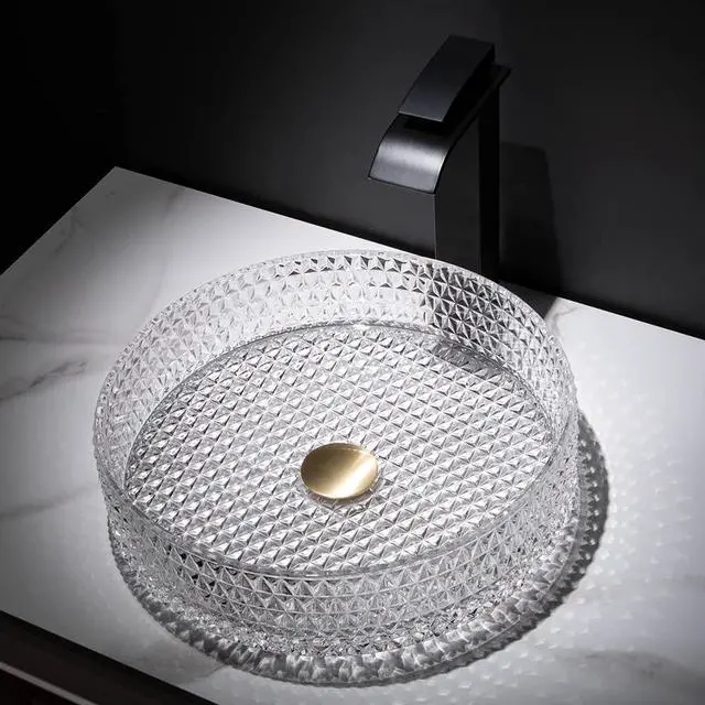 Main image of Glass Vessel Sink,Bathroom Round Vanity Wash Sink Above Counter