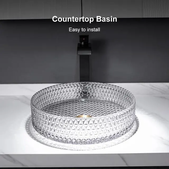 Alt view image 5 of 6 - Glass Vessel Sink,Bathroom Round Vanity Wash Sink Above Counter