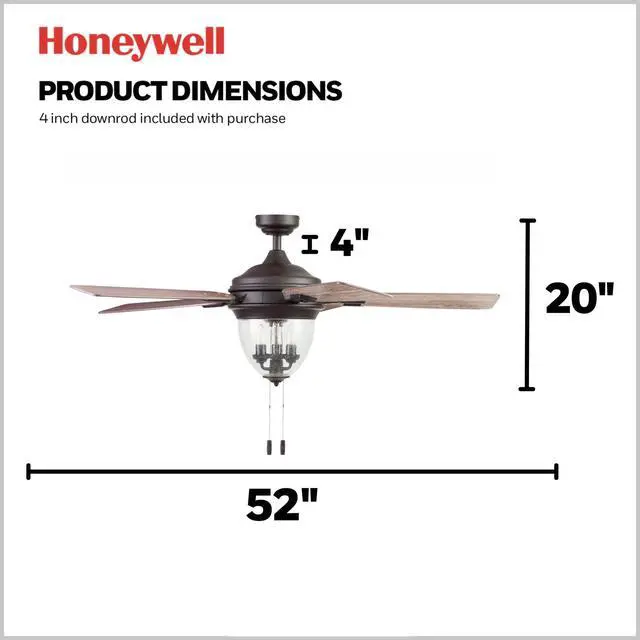 Alt view image 4 of 6 - Ceiling Fans Glencrest, 52 Inch Indoor Outdoor LED Ceiling Fan with Light, Pull Chain, Dual Mounting Options, ETL Damp Rated, Dual Finish Blades, Reversible Motor - 50615-01 (Bronze)