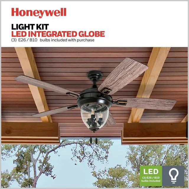 Alt view image 5 of 6 - Ceiling Fans Glencrest, 52 Inch Indoor Outdoor LED Ceiling Fan with Light, Pull Chain, Dual Mounting Options, ETL Damp Rated, Dual Finish Blades, Reversible Motor - 50615-01 (Bronze)