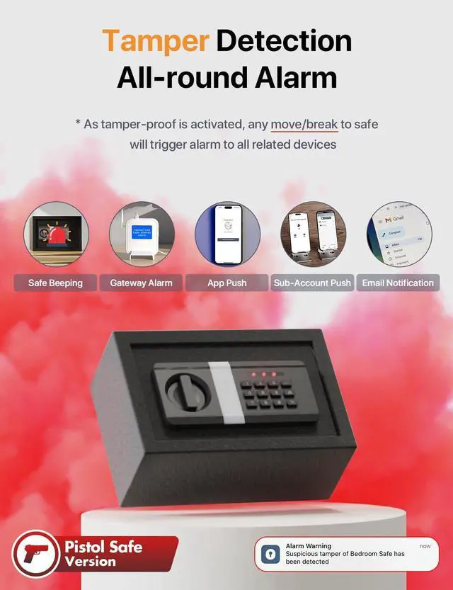 Alt view image 3 of 6 - FORFEND Smart Home Safes | WiFi Safe Box App Unlock/Alarm | Voice Control, Kidnap SOS Alarm, Tamper Detect, Frozen Mode | Money Security Lockbox History Track | Digital Caja Fuerte Remote Live Monitor