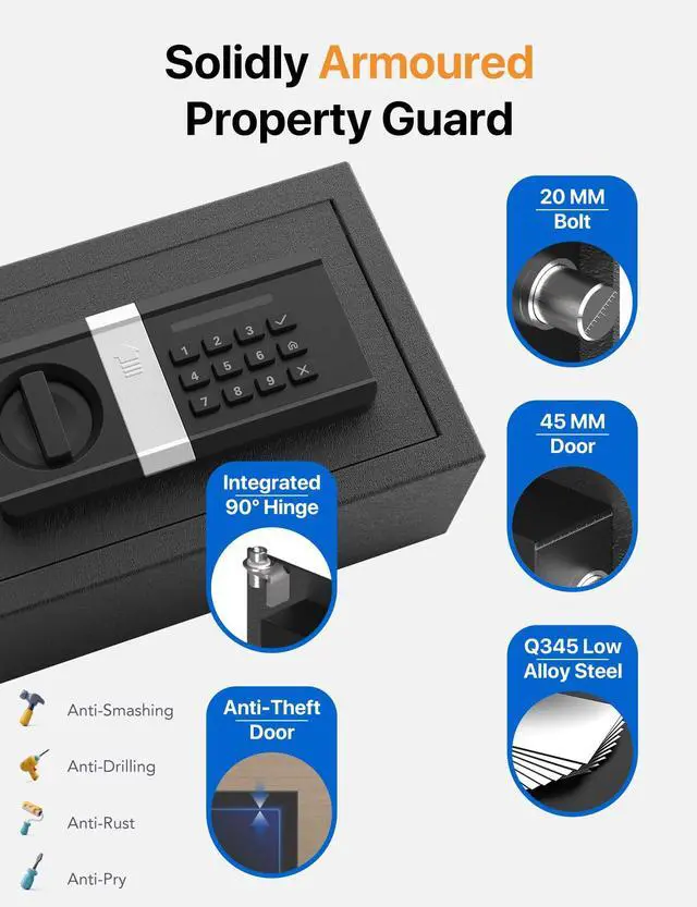 Alt view image 6 of 6 - FORFEND Smart Home Safes | WiFi Safe Box App Unlock/Alarm | Voice Control, Kidnap SOS Alarm, Tamper Detect, Frozen Mode | Money Security Lockbox History Track | Digital Caja Fuerte Remote Live Monitor