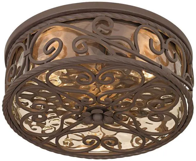 Alt view image 2 of 6 - Casa Seville Rustic Flush-Mount Outdoor Ceiling Light Fixture Dark Walnut Scroll Twist 15" Water Glass Damp Rated Exterior House Porch Patio Outside Deck Garage Front Door Home