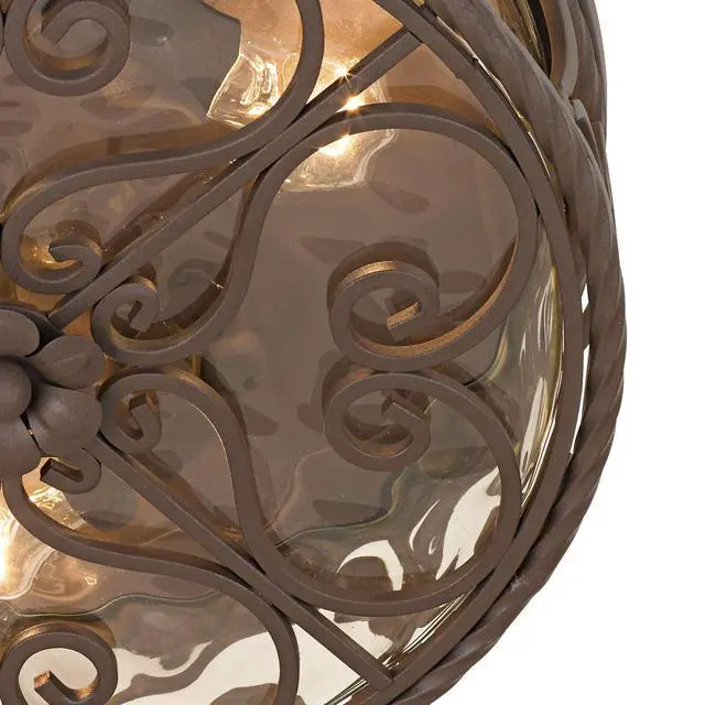Alt view image 3 of 6 - Casa Seville Rustic Flush-Mount Outdoor Ceiling Light Fixture Dark Walnut Scroll Twist 15" Water Glass Damp Rated Exterior House Porch Patio Outside Deck Garage Front Door Home