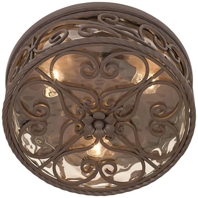 Alt view image 5 of 6 - Casa Seville Rustic Flush-Mount Outdoor Ceiling Light Fixture Dark Walnut Scroll Twist 15" Water Glass Damp Rated Exterior House Porch Patio Outside Deck Garage Front Door Home