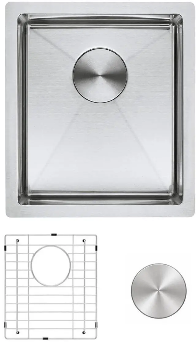 Main image of Zuhnë Modena 15 Undermount Kitchen Sink, 16 Gauge T304 18/10 Stainless Steel, Brushed Finish, Sound Guard, Single Bowl 15 x 17 x 10.25 in, R10 Corners, Sloped Bottom