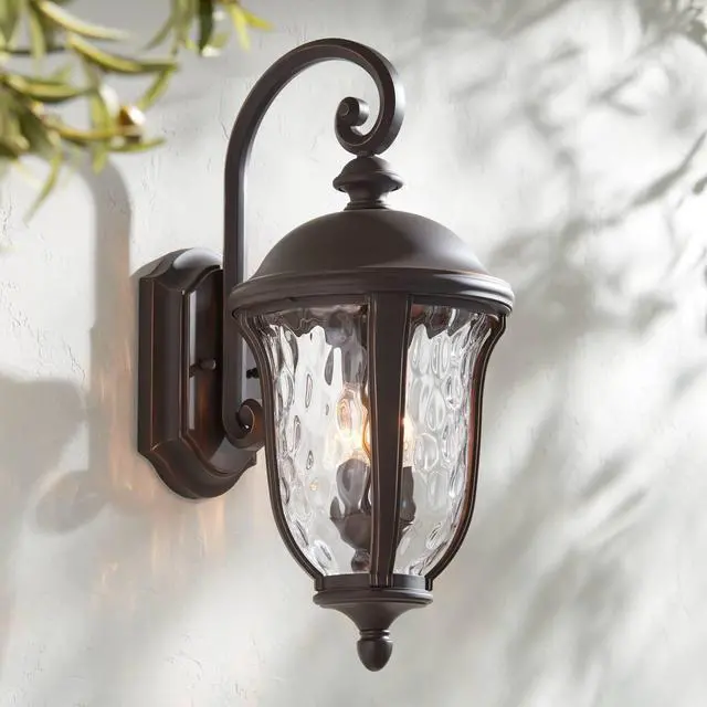 Main image of Park Sienna Vintage Outdoor Wall Light Fixture Bronze 22 1/4" Clear Hammered Glass Downbridge for Exterior House Porch Patio Outside Deck Garage Yard Front Door Garden Home