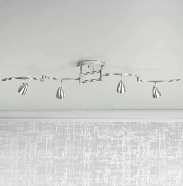 Main image of Axel 4-Head LED Ceiling Track Light Fixture Kit Swing Arm Spot-Light GU10 Directional Silver Brushed Nickel Finish Metal Modern Kitchen Bathroom Living Room Dining Hallway 49" Wide