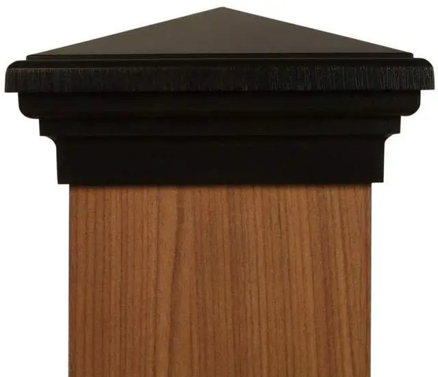 Main image of 6x6 Black Post Cap (5.5") (Case of 14) | Black 6x6 Post Cap Pyramid Style Deck Post Cap for Fences and Decks. fits Wood Post (5.5"x5.5" up to 5.75"x5.75") Black UV Stable Polymer | UV stable polymer,