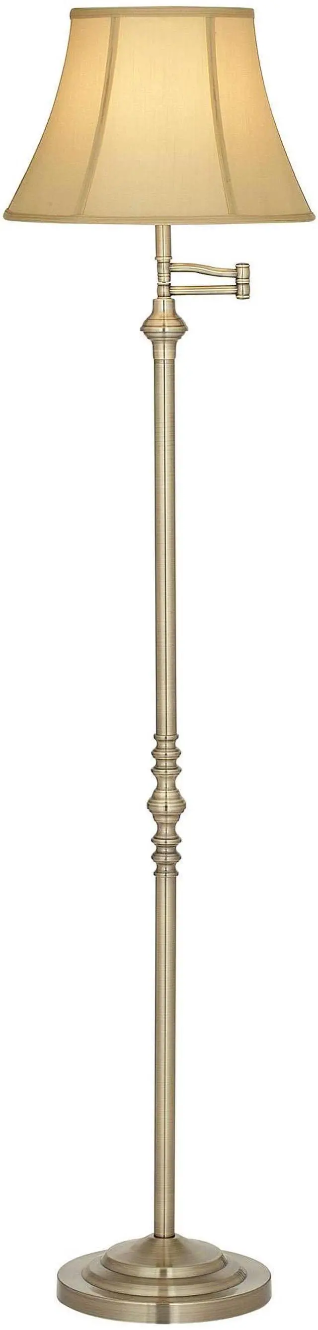 Main image of Montebello Traditional Adjustable Swing Arm Floor Lamp Standing 60" Tall Antique Brass Metal Column Golden Tan Bell Shade for Living Room Reading House Family Bedroom Home