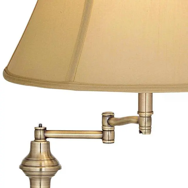 Alt view image 3 of 6 - Montebello Traditional Adjustable Swing Arm Floor Lamp Standing 60" Tall Antique Brass Metal Column Golden Tan Bell Shade for Living Room Reading House Family Bedroom Home