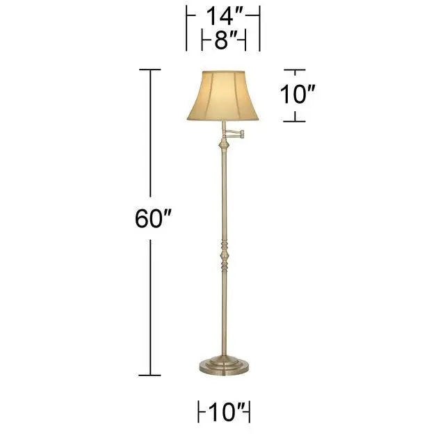 Alt view image 4 of 6 - Montebello Traditional Adjustable Swing Arm Floor Lamp Standing 60" Tall Antique Brass Metal Column Golden Tan Bell Shade for Living Room Reading House Family Bedroom Home