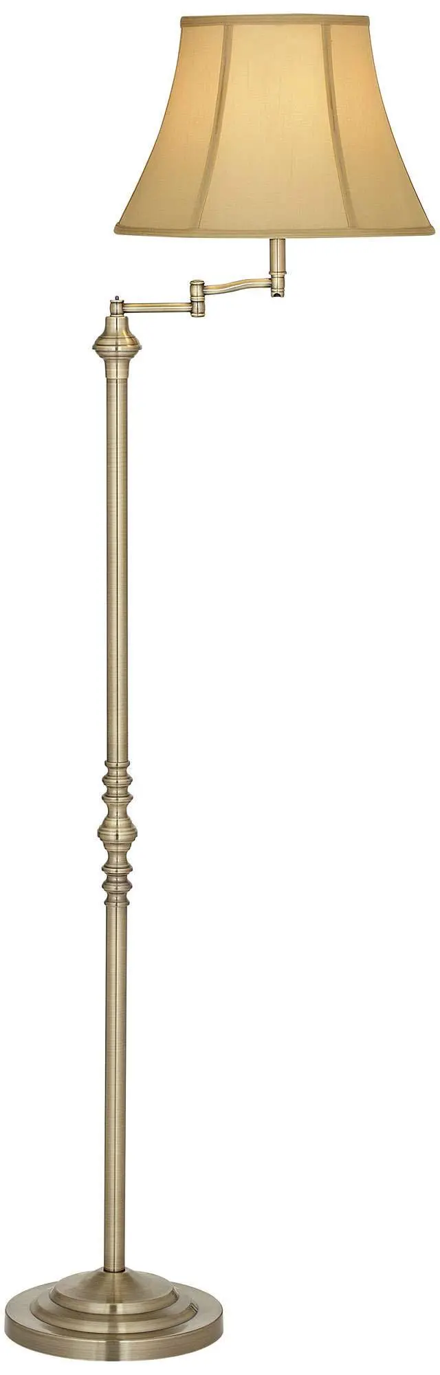 Alt view image 6 of 6 - Montebello Traditional Adjustable Swing Arm Floor Lamp Standing 60" Tall Antique Brass Metal Column Golden Tan Bell Shade for Living Room Reading House Family Bedroom Home