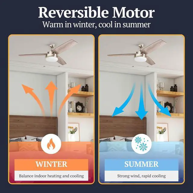 Alt view image 3 of 6 - Statham, 52 Inch Contemporary Indoor LED Ceiling Fan with Light, Pull Chain, Dual Mounting Options, Modern Dual Finish Blades, Reversible Motor - 51018-01 Nickel