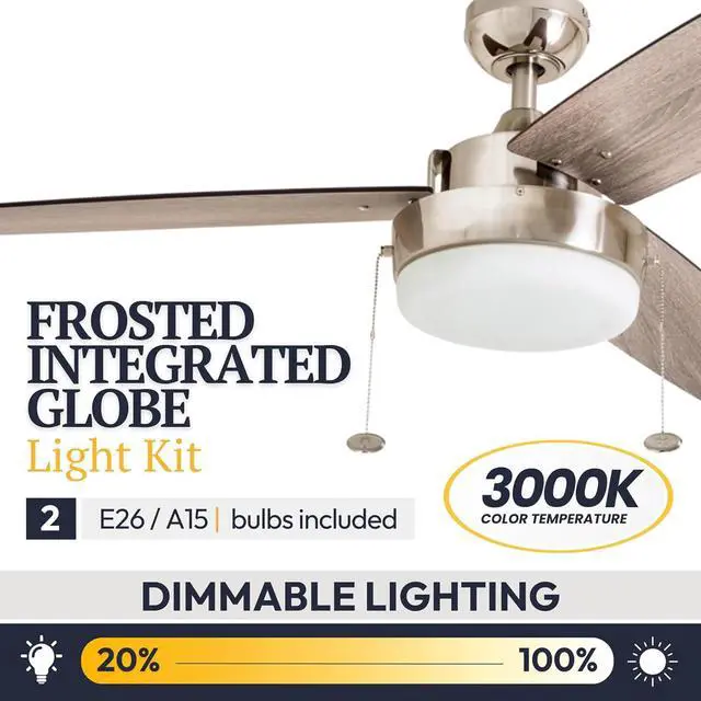 Alt view image 6 of 6 - Statham, 52 Inch Contemporary Indoor LED Ceiling Fan with Light, Pull Chain, Dual Mounting Options, Modern Dual Finish Blades, Reversible Motor - 51018-01 Nickel