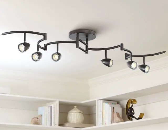 Main image of Heavy Duty Axel 6-Head LED Ceiling Track Light Fixture Kit Spot-Light GU10 Dimmable Black Metal Farmhouse Rustic Industrial Large Kitchen Bathroom Living Room Dining Hallway 72" Wide