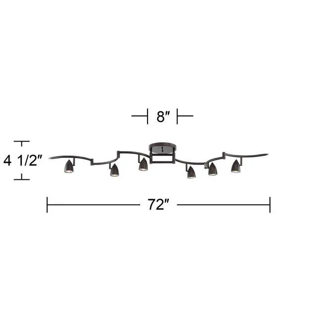Alt view image 4 of 6 - Heavy Duty Axel 6-Head LED Ceiling Track Light Fixture Kit Spot-Light GU10 Dimmable Black Metal Farmhouse Rustic Industrial Large Kitchen Bathroom Living Room Dining Hallway 72" Wide