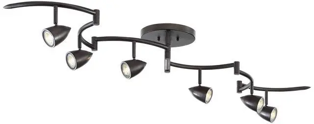Alt view image 5 of 6 - Heavy Duty Axel 6-Head LED Ceiling Track Light Fixture Kit Spot-Light GU10 Dimmable Black Metal Farmhouse Rustic Industrial Large Kitchen Bathroom Living Room Dining Hallway 72" Wide
