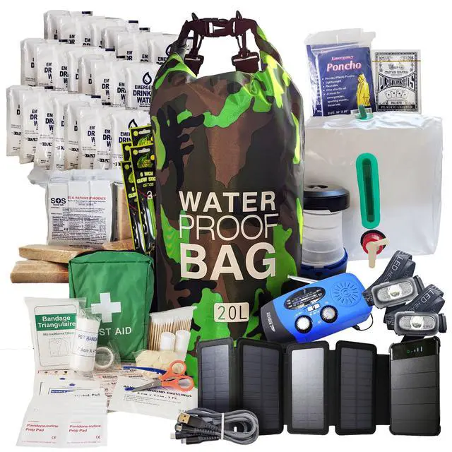 Alt view image 2 of 5 - Pre-Packed Hurricane Kit - Comprehensive Hurricane Preparedness Items - Essential Hurricane Supplies - Complete Hurricane Supply List in a Waterproof Bag for 2 People