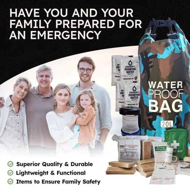Alt view image 3 of 5 - Pre-Packed Hurricane Kit - Comprehensive Hurricane Preparedness Items - Essential Hurricane Supplies - Complete Hurricane Supply List in a Waterproof Bag for 2 People
