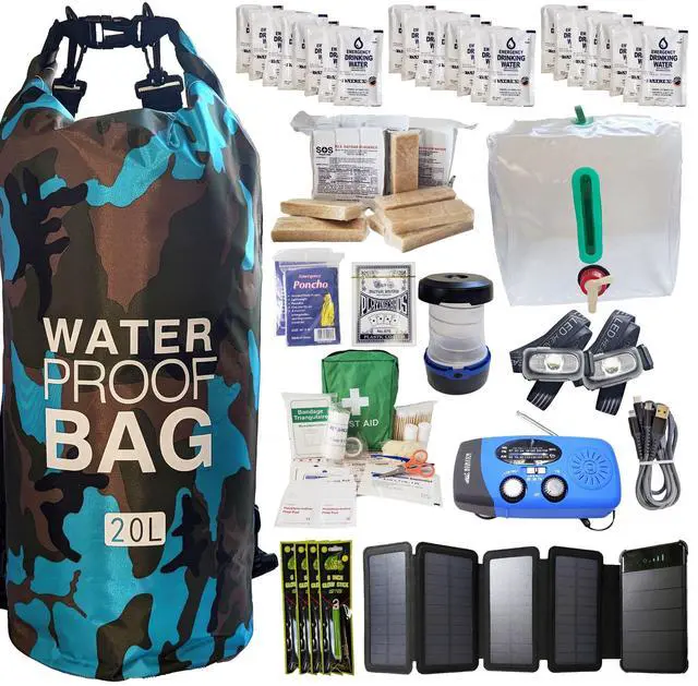 Main image of Pre-Packed Hurricane Kit - Comprehensive Hurricane Preparedness Items - Essential Hurricane Supplies - Complete Hurricane Supply List in a Waterproof Bag for 2 People