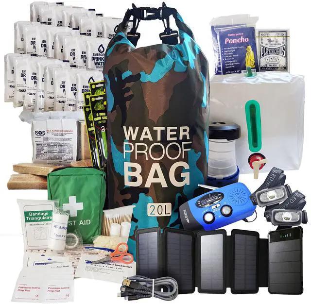 Alt view image 2 of 5 - Pre-Packed Hurricane Kit - Comprehensive Hurricane Preparedness Items - Essential Hurricane Supplies - Complete Hurricane Supply List in a Waterproof Bag for 2 People
