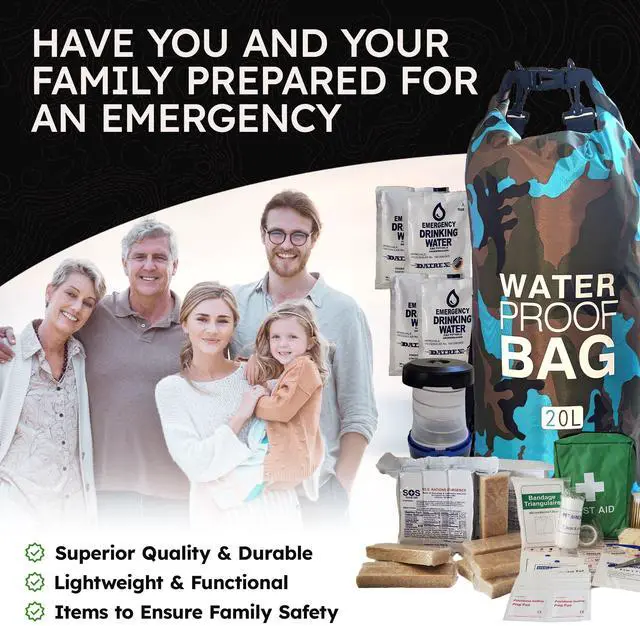 Alt view image 3 of 5 - Pre-Packed Hurricane Kit - Comprehensive Hurricane Preparedness Items - Essential Hurricane Supplies - Complete Hurricane Supply List in a Waterproof Bag for 2 People