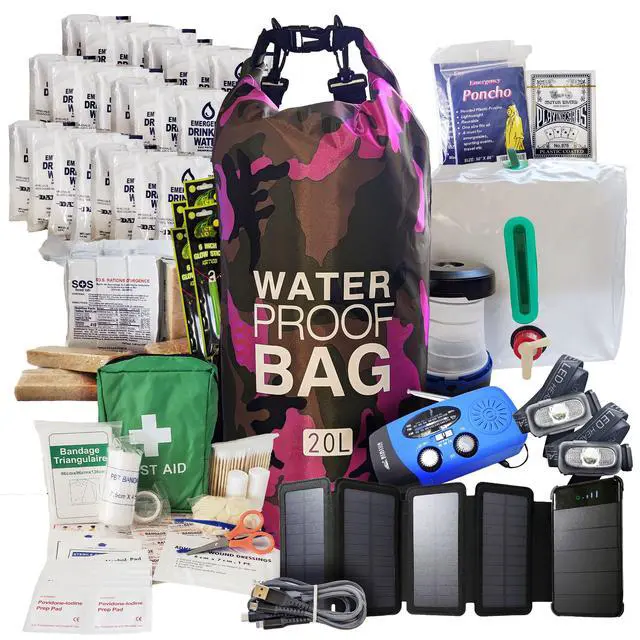Alt view image 2 of 5 - Pre-Packed Hurricane Kit - Comprehensive Hurricane Preparedness Items - Essential Hurricane Supplies - Complete Hurricane Supply List in a Waterproof Bag for 2 People