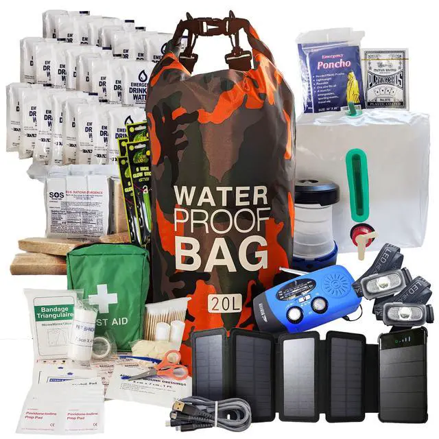 Alt view image 2 of 5 - Pre-Packed Hurricane Kit - Comprehensive Hurricane Preparedness Items - Essential Hurricane Supplies - Complete Hurricane Supply List in a Waterproof Bag for 2 People