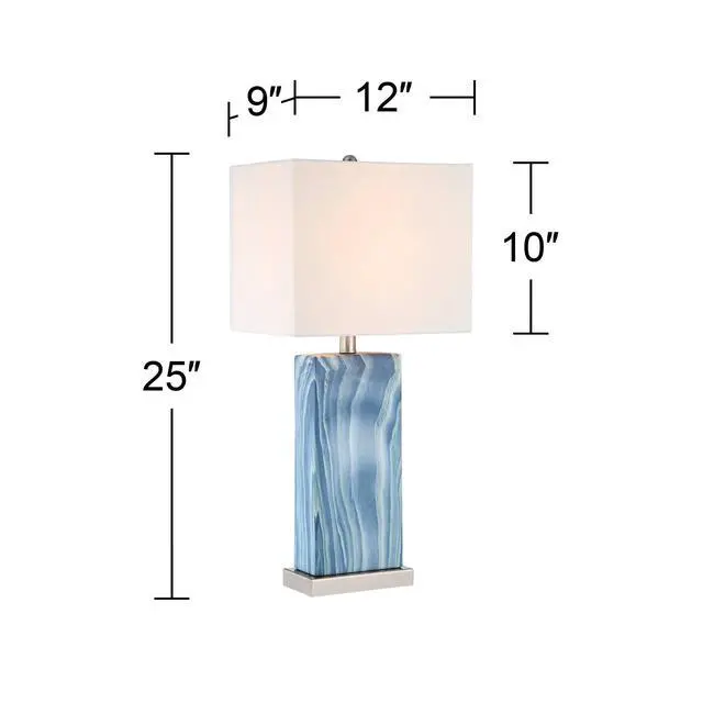 Alt view image 4 of 6 - Connie Modern Table Lamps 25" Tall Set of 2 with USB Charging Ports Blue Faux Marble White Rectangular Shade for Bedroom Living Room House Desk Bedside Nightstand Office Family