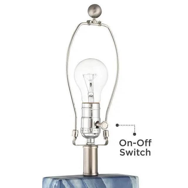 Alt view image 6 of 6 - Connie Modern Table Lamps 25" Tall Set of 2 with USB Charging Ports Blue Faux Marble White Rectangular Shade for Bedroom Living Room House Desk Bedside Nightstand Office Family