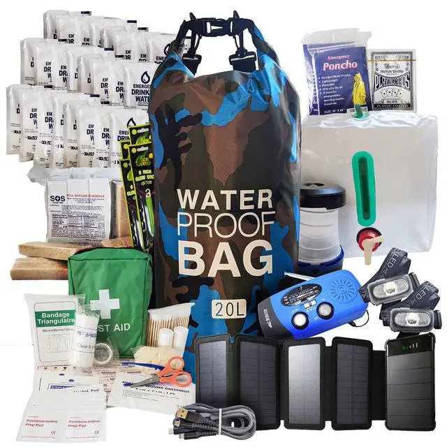 Alt view image 2 of 5 - Pre-Packed Hurricane Kit - Comprehensive Hurricane Preparedness Items - Essential Hurricane Supplies - Complete Hurricane Supply List in a Waterproof Bag for 2 People