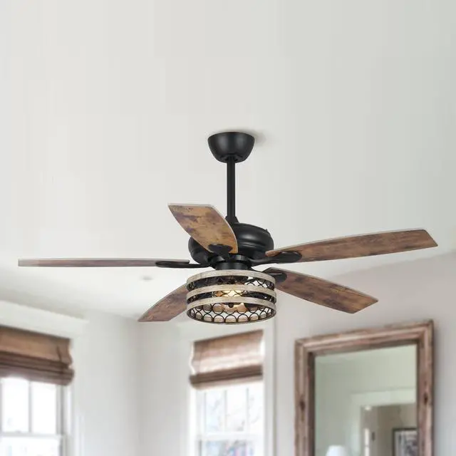 Main image of Ceiling Fans with Lights and Remote, 52 Inch Farmhouse Ceiling Fan with Light for Bedroom Living Room, Black Outdoor Ceiling Fans for Patios Covered, 3 Speeds, Reversible Airflow
