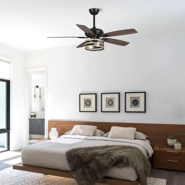 Alt view image 2 of 6 - Ceiling Fans with Lights and Remote, 52 Inch Farmhouse Ceiling Fan with Light for Bedroom Living Room, Black Outdoor Ceiling Fans for Patios Covered, 3 Speeds, Reversible Airflow