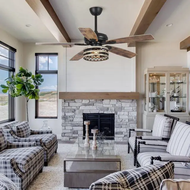 Alt view image 3 of 6 - Ceiling Fans with Lights and Remote, 52 Inch Farmhouse Ceiling Fan with Light for Bedroom Living Room, Black Outdoor Ceiling Fans for Patios Covered, 3 Speeds, Reversible Airflow