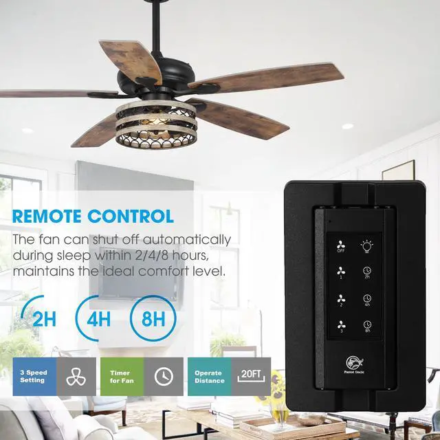 Alt view image 5 of 6 - Ceiling Fans with Lights and Remote, 52 Inch Farmhouse Ceiling Fan with Light for Bedroom Living Room, Black Outdoor Ceiling Fans for Patios Covered, 3 Speeds, Reversible Airflow