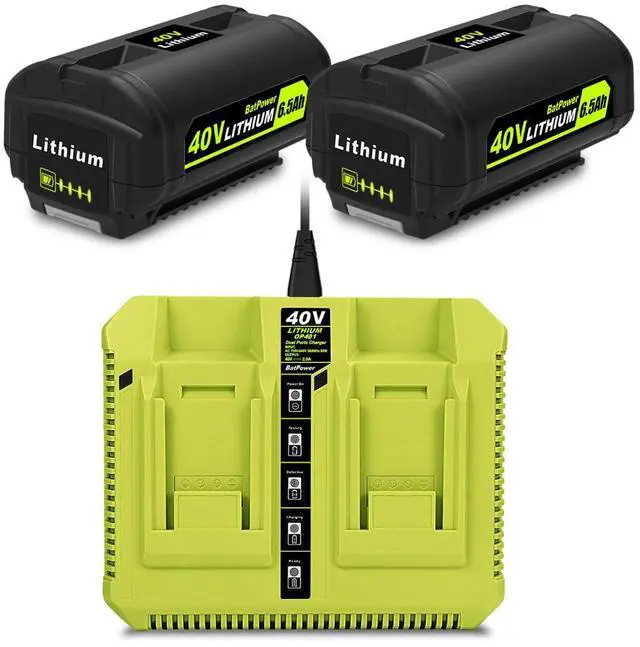 Main image of 2-Pack 40V 6.5Ah Lithium-Ion Replacement Battery and Charger Starter Kit Compatible with Ryobi 40V System, High Capacity Batteries and Charger OP4050A OP401 (3-Piece Set)