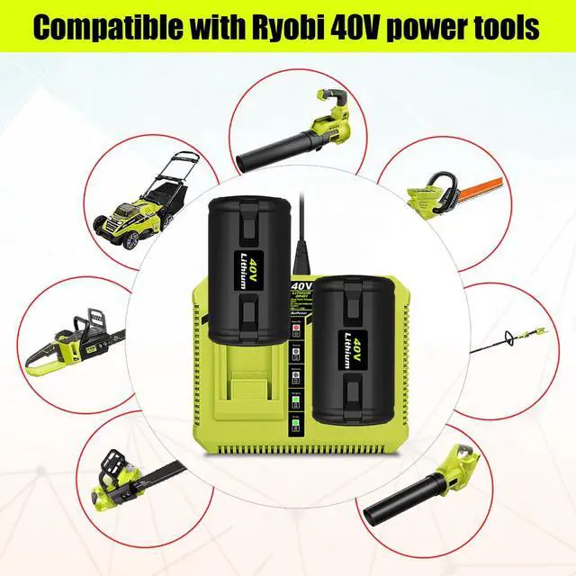 Alt view image 2 of 6 - 2-Pack 40V 6.5Ah Lithium-Ion Replacement Battery and Charger Starter Kit Compatible with Ryobi 40V System, High Capacity Batteries and Charger OP4050A OP401 (3-Piece Set)