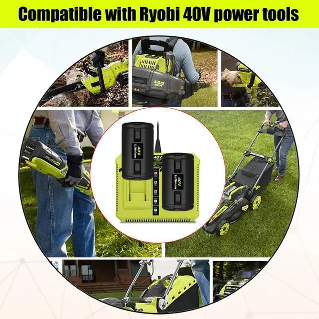 Alt view image 4 of 6 - 2-Pack 40V 6.5Ah Lithium-Ion Replacement Battery and Charger Starter Kit Compatible with Ryobi 40V System, High Capacity Batteries and Charger OP4050A OP401 (3-Piece Set)