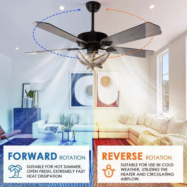 Alt view image 5 of 6 - Antler Rustic Ceiling Fan with Lights and Remote, Antlers Chandelier Ceiling Fan Light, Indoor Electrical Fan with 5 Wood Blades for Hunting, Farmhouse, Bedroom Living Room(46 Inch)