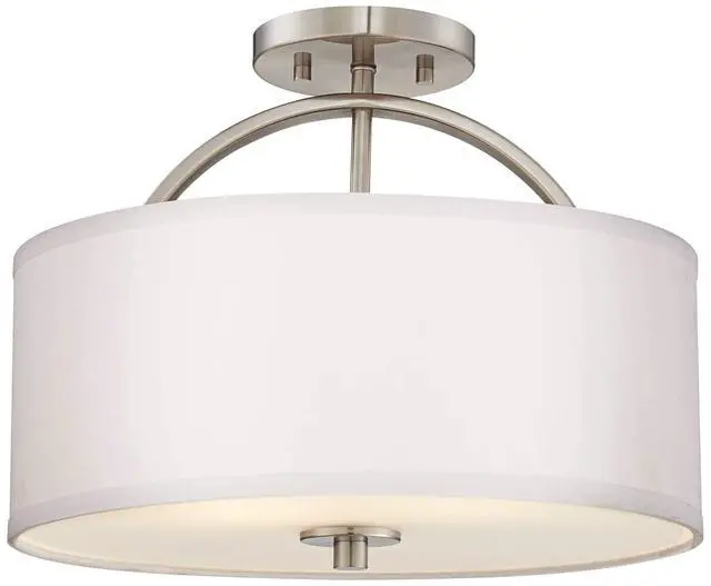 Alt view image 2 of 6 - Halsted Modern Close to Ceiling Light Semi Flush Mount Fixture 15" Wide Brushed Nickel Silver White Linen Drum Shade for Bedroom Hallway Living Room Dining Room Bathroom Kitchen