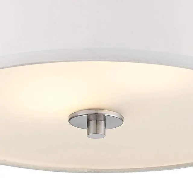 Alt view image 3 of 6 - Halsted Modern Close to Ceiling Light Semi Flush Mount Fixture 15" Wide Brushed Nickel Silver White Linen Drum Shade for Bedroom Hallway Living Room Dining Room Bathroom Kitchen