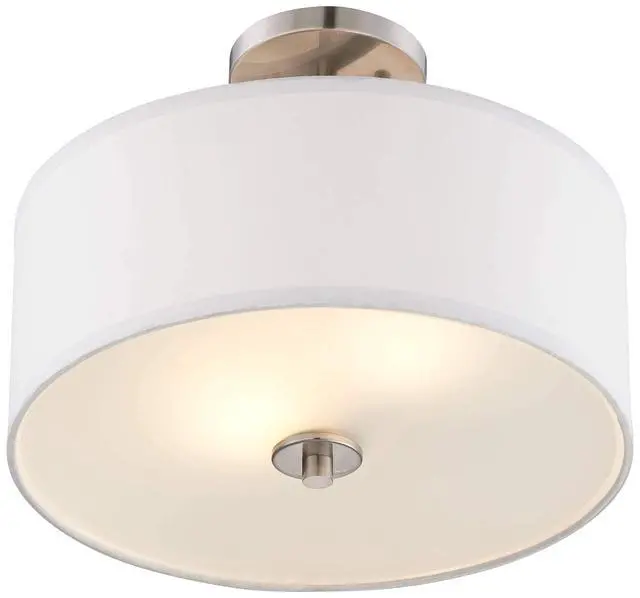 Alt view image 5 of 6 - Halsted Modern Close to Ceiling Light Semi Flush Mount Fixture 15" Wide Brushed Nickel Silver White Linen Drum Shade for Bedroom Hallway Living Room Dining Room Bathroom Kitchen